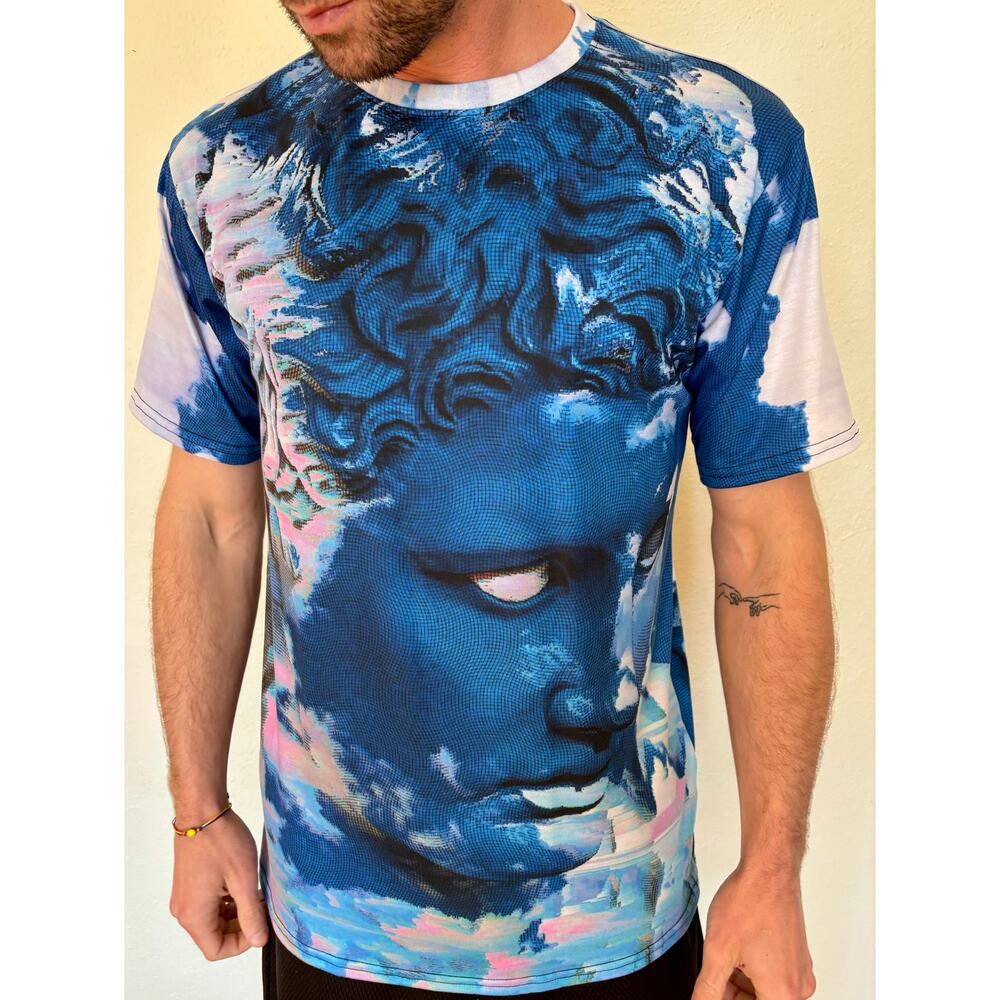 Vapor 95 Mens Tee Sz Small Colorful Blue Graphic Made in USA Dopamine Art